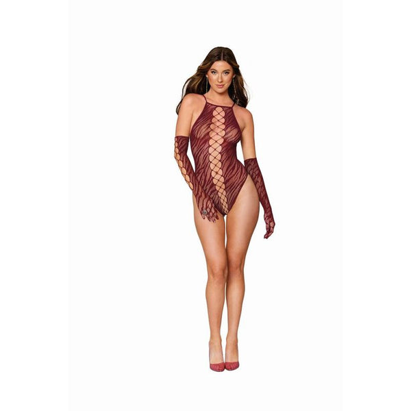 Dreamgirl Teddy W Gloves Burgundy Bodysuits