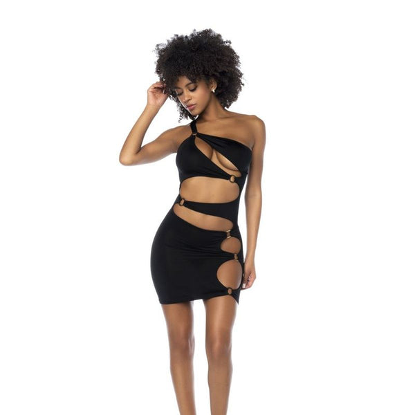 Asymmetrical Cut Out Dress W Ring Details Black Erotic Dresses