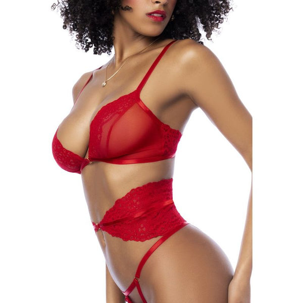 Red 3 Pc Set W/ Bra Panties And Flexible Corset Bras & Bra Sets