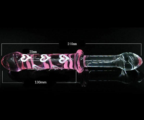 Double Ended Pink Heart Glass Dildo Crystal  Anal Butt Plug Non Vibrating Butt Plugs