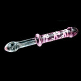 Double Ended Pink Heart Glass Dildo Crystal Penis Anal Butt Plug