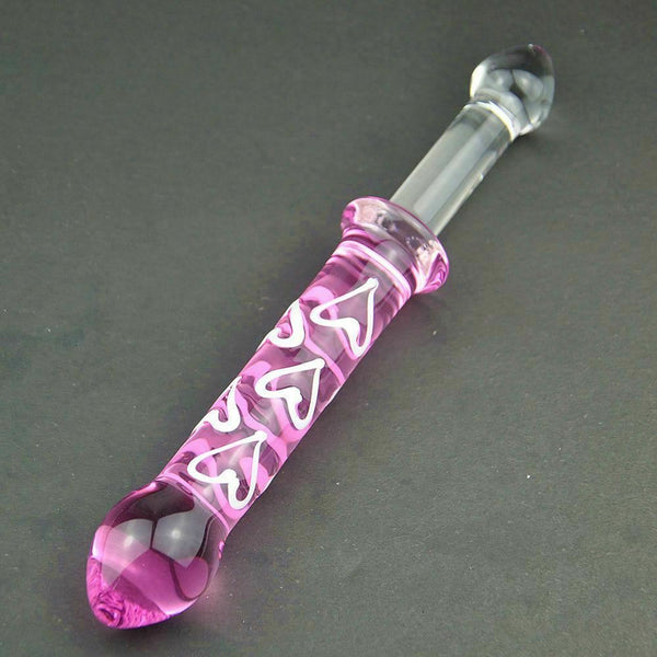 Double Ended Pink Heart Glass Dildo Crystal  Anal Butt Plug Non Vibrating Butt Plugs