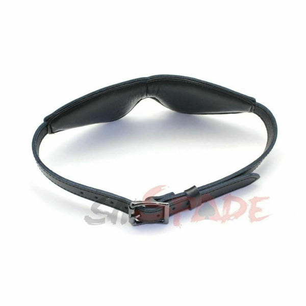 Deluxe Black Leather Blindfold  Eye Mask Restraints  Blindfolds