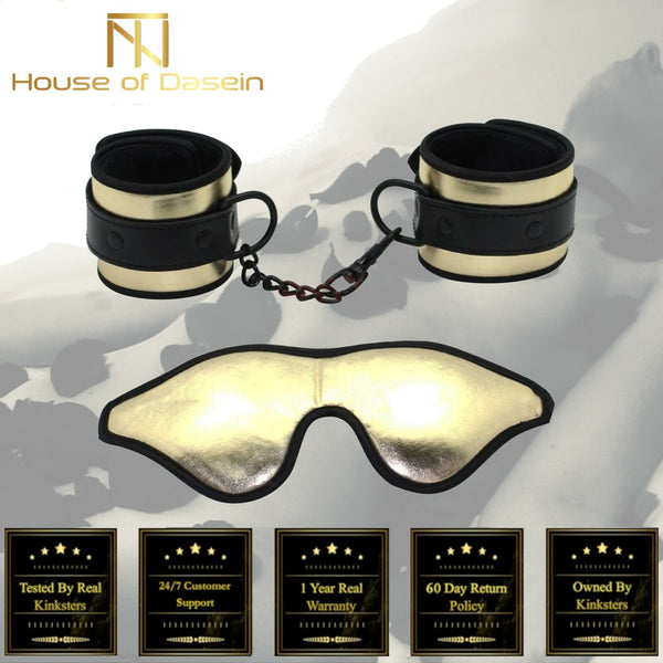 Soft Gold Black  Restraints Blindfold Eye Mask Wrist Cuffs  Toy  Starter Kits