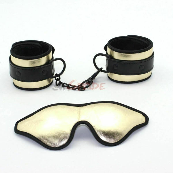 Soft Gold Black  Restraints Blindfold Eye Mask Wrist Cuffs  Toy  Starter Kits