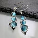 Veile Studios Bohemian Creative Curved Wavy Inlaid Hylan Cat's Eye Gemstone Swinging Earrings