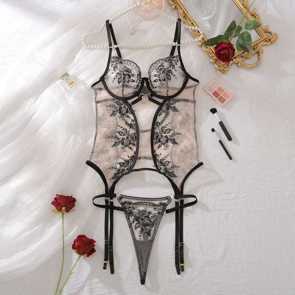 Flower Embroidered Bra Set  Mesh Love Decoration Bras & Bra Sets