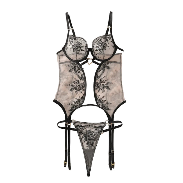 Flower Embroidered Bra Set  Mesh Love Decoration Bras & Bra Sets