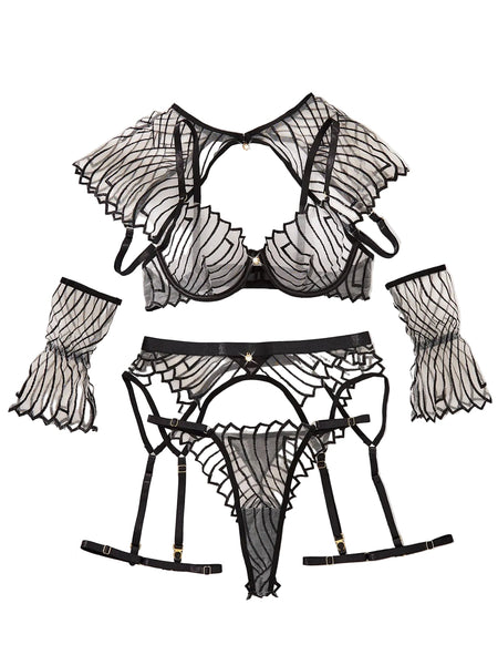 New Perspective Design Embroidered Shawl Garter Belt  Underwear Six Piece Set Sex Set Bras & Bra Sets