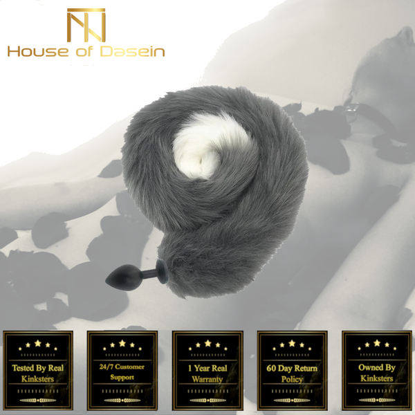 80Cm Long Grey White Fox Tail Cosplay Anal Butt Plug  Pet Play Butt Plug Tails