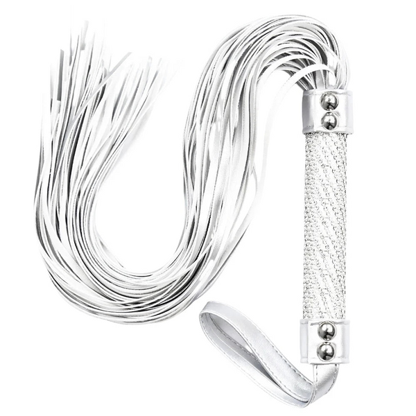 Silver Premium Pu Leather Horse Whips Training Crystal Handle Wrist Strap Floggers