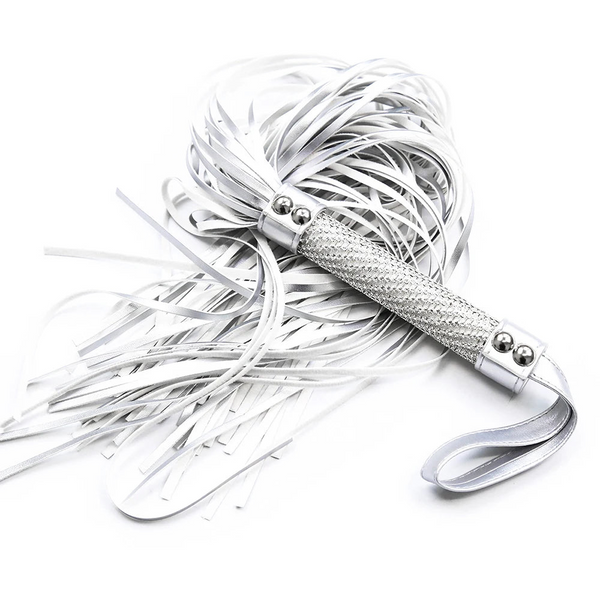 Silver Premium Pu Leather Horse Whips Training Crystal Handle Wrist Strap Floggers