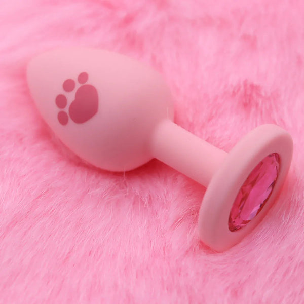 Beginner Anal Plug Cat's Paw Butt With Detachable Acrylic Diamond For Couples Non Vibrating Butt Plugs