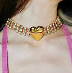 Veile Studios Fashionable Multi Layer Heart Crystal Inlaid Necklace Luxury Choker Jewelry Necklaces & Pendants