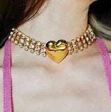 Veile Studios Fashionable Multi Layer Heart Crystal Inlaid Necklace Luxury Choker Jewelry Necklaces & Pendants