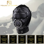 Black Full Bondage Hood Mask Plug Headwear Kink Bdsm Fetish Restraints