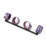 Expandable Metal Spreader Bar 4 Purple Locking Leather Fur Cuffs Bdsm Restraints