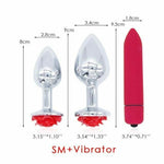 Red Rose Anal Flower Stainless Steel Metal Butt Plug Three Sizes Mini Bullet Vibrator Set