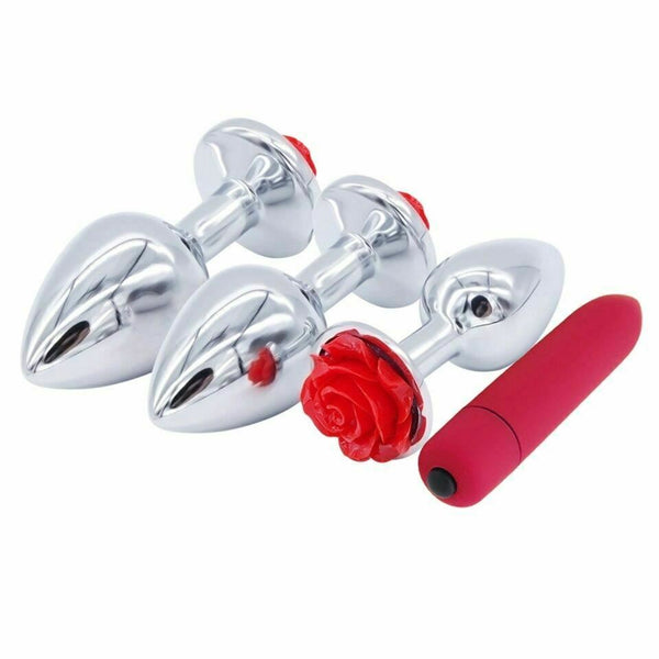 Red Rose Anal Flower Stainless Steel Metal Butt Plug Three Sizes Mini  Set Non Vibrating Butt Plugs