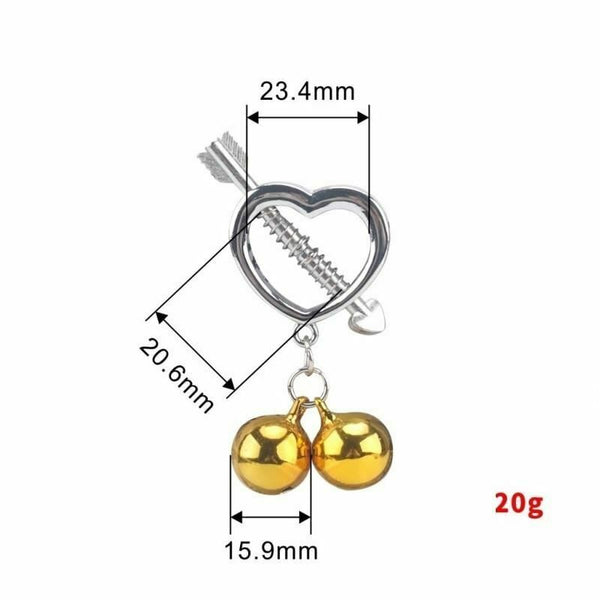 Cupid' Arrow Gold Bell Stainless Steel Nipple Clamps   Restraints Nipple & Clitoral Toys