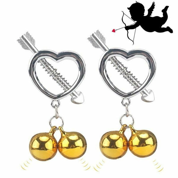 Cupid' Arrow Gold Bell Stainless Steel Nipple Clamps   Restraints Nipple & Clitoral Toys