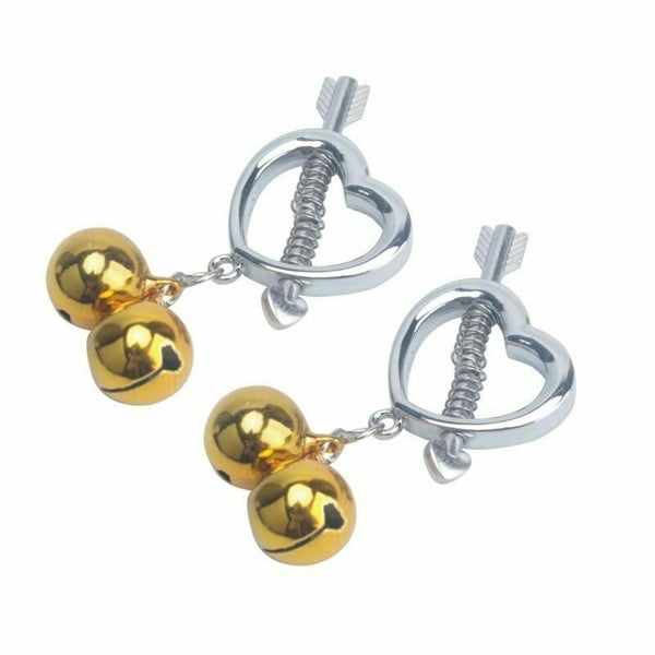 Cupid' Arrow Gold Bell Stainless Steel Nipple Clamps   Restraints Nipple & Clitoral Toys