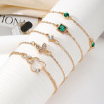 Veile Studios Bohemian 5Pc Green Crystal Jewelry Set For Women Heart Wedding Engagement Fashion Bracelets