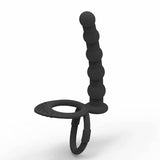 Black Double Penetration Cock Ring Strapon Anal Beads Dildo Butt Plug