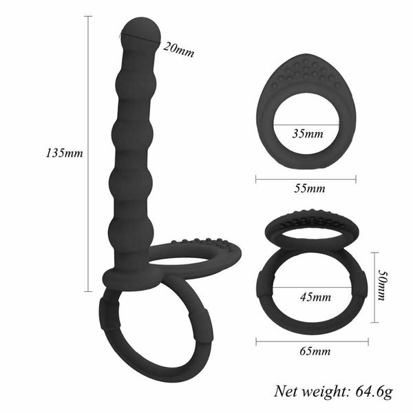 Black Double Penetration  Ring Strapon Anal Beads Dildo Butt Plug Strap Ons