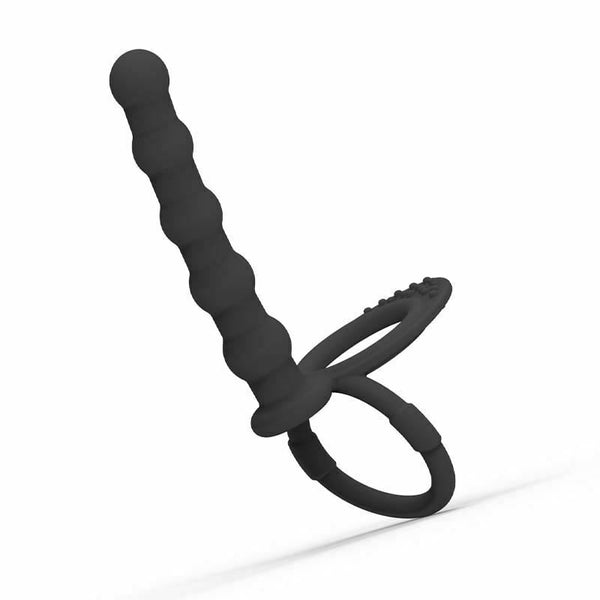 Black Double Penetration  Ring Strapon Anal Beads Dildo Butt Plug Strap Ons