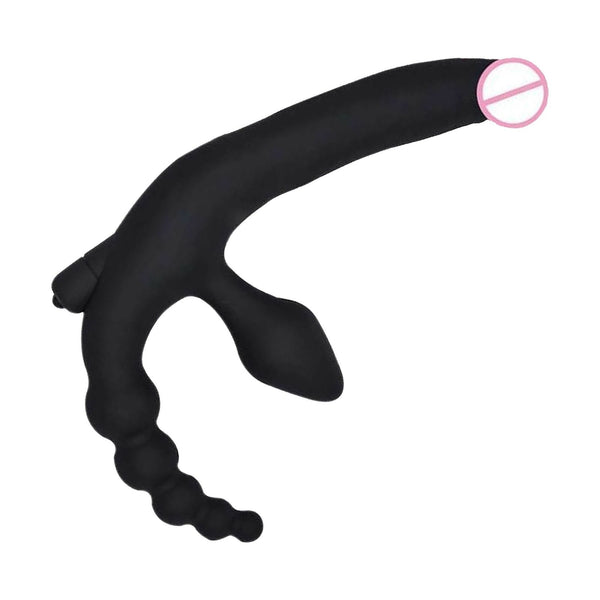 Triple Penetration Wearable Strapon Dildo  Vibrating Anal Beads Butt Plug Strap Ons