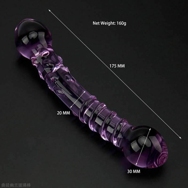 Double Ended Dildo Purple Glass Spiral Spot Temperature Play  Glass Dildos