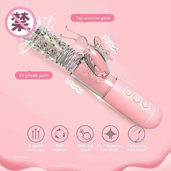 Butterfly Rabbit  Telescopic Thrusting Rotating Beads Clit Stimulator Rabbit s