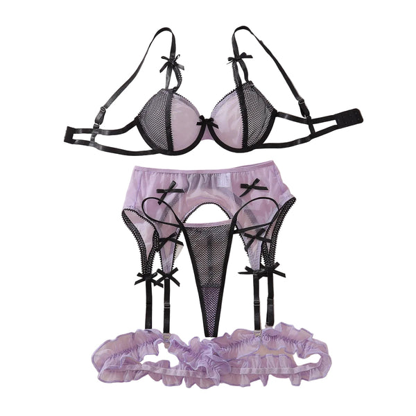 Color Blocking Mesh Bra Set With Hollowed Out Perspective And Fun Lingerie Underwear 4 Piece Bras & Bra Sets