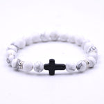 Bracelets Veile Studios Natural Stone Black Cross Elastic Wire Bracelet For Fashion Jewellery And Accessories