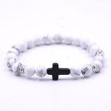 Bracelets Veile Studios Natural Stone Black Cross Elastic Wire Bracelet For Fashion Jewellery And Accessories