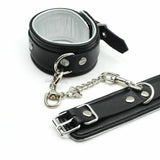 Black Silver Leather Wrist Bondage Handcuffs Bdsm Restraints Kit