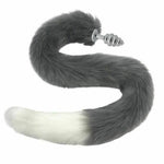 80Cm Long Grey White Fox Tail Cosplay Anal Butt Plug Bdsm Pet Play