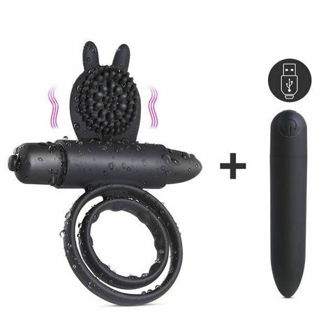 Cock Mini Bullet Vibrator Silicone Vibrating Double Penis Ring