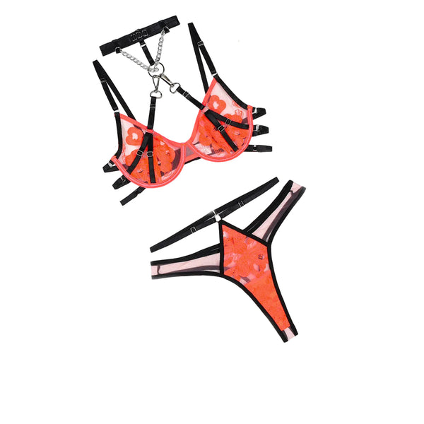 Color Blocking Detachable Two Piece  Bra Set Embroidered Splicing  Lingerie For Women Bras & Bra Sets