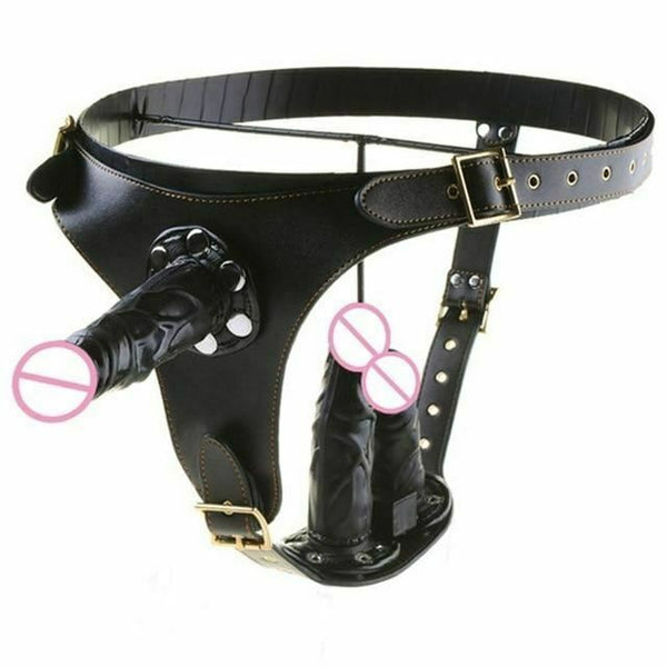 Black Three Dildo Strap Harness Belt Triple Penetration Couples Fetish Strap Ons