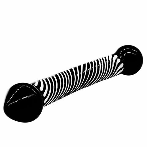 Smooth Black Glass Striped Double Ended Spot Dong Anal Plug Dildo