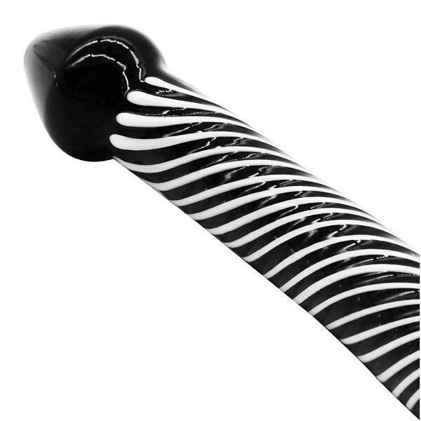 Smooth Black Glass Striped Double Ended Spot Dong Anal Plug Dildo Glass Dildos