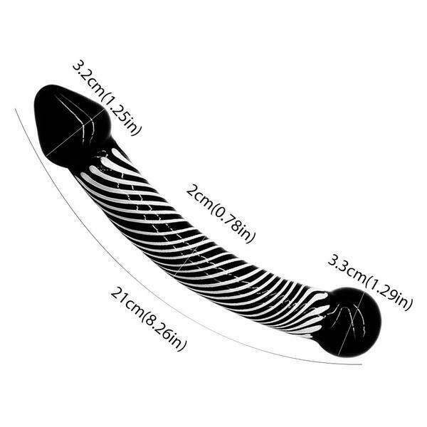 Smooth Black Glass Striped Double Ended Spot Dong Anal Plug Dildo Glass Dildos