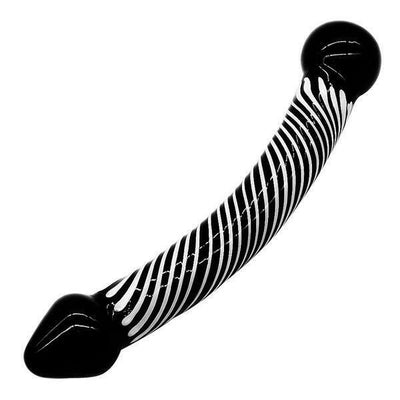 Smooth Black Glass Striped Double Ended Spot Dong Anal Plug Dildo Glass Dildos