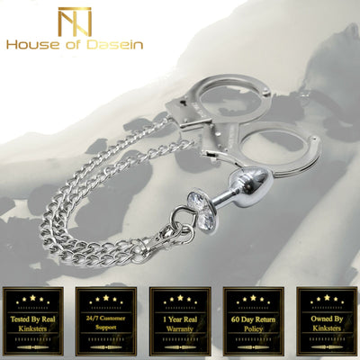 Metal Handcuffs Chain Anal Plug  Restraints Kink  Fetish Non Vibrating Butt Plugs