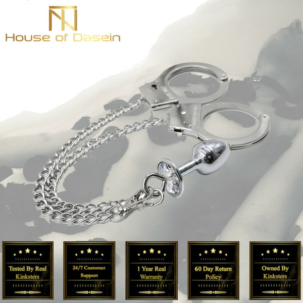 Metal Handcuffs Chain Anal Plug  Restraints Kink  Fetish Non Vibrating Butt Plugs