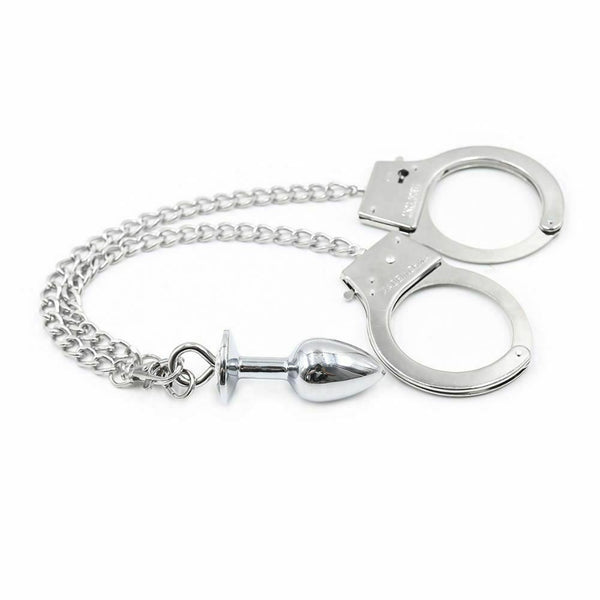 Metal Handcuffs Chain Anal Plug  Restraints Kink  Fetish Non Vibrating Butt Plugs