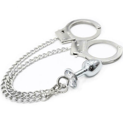 Metal Handcuffs Chain Anal Plug  Restraints Kink  Fetish Non Vibrating Butt Plugs