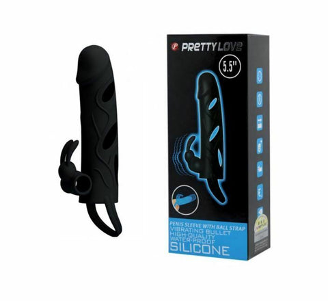 Black Penis Sleeve With Cock Ring Rabbit Clitoral Vibrator Pretty Love